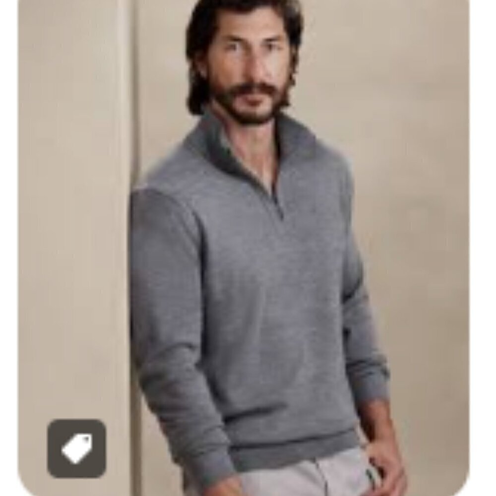 Banana Republic 100% Italian Merino‎ Wool by Baruffa Quarter Zip Sweater Size XL - Picture 3 of 13